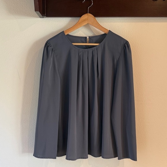 Temu Women's Pleated Neckline Long Sleeved Blouse, Slate Grey, Size L - Picture 3 of 9